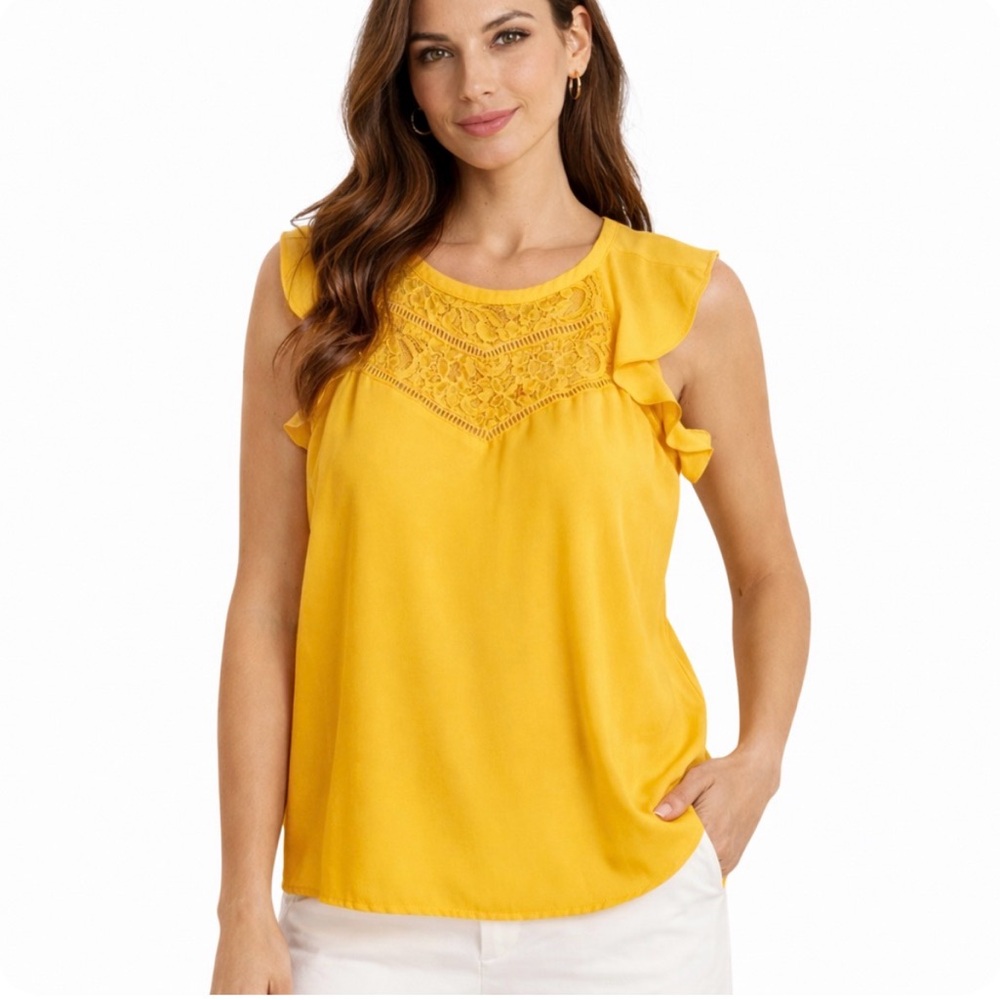 Express Shirt Yellow Sleeveless Ruffled S